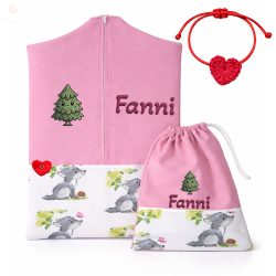   Kisfarkasos, rózsaszín ovis zsák & tornazsák szett egyedi névvel és jellel + ajándék szeretetküldővel