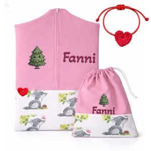 Kisfarkasos, rózsaszín ovis zsák & tornazsák szett egyedi névvel és jellel + ajándék szeretetküldővel