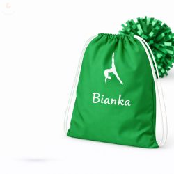   Pompom táska (pompom hátizsák, táncos táska) egyedi névvel, logóval (zöld)