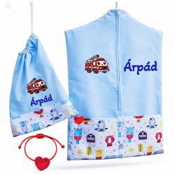   Állatfejes, kék ovis zsák & tornazsák szett egyedi névvel és jellel + ajándék szeretetküldővel