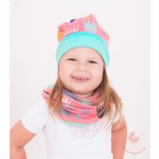 Pamut sapka és sál szett (Rózsaszín rombuszos)