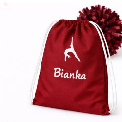   Pompom táska (pompom hátizsák, táncos táska) egyedi névvel, logóval (bordó)