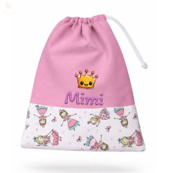   Rózsaszín, királykisasszonyos kislány tornazsák egyedi névvel és jellel