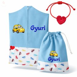   Retró kisautós ovis zsák szett egyedi névvel és jellel + ajándék szeretetküldővel