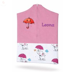   Rózsaszín, esernyős elefántos ovis zsák kislánynak egyedi névvel és jellel