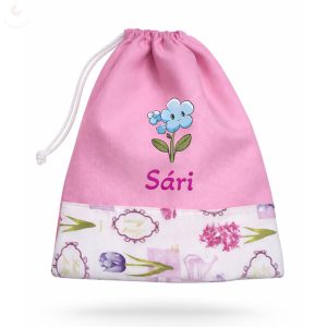 Rózsaszín, tavaszi virágos kislány tornazsák egyedi névvel és jellel