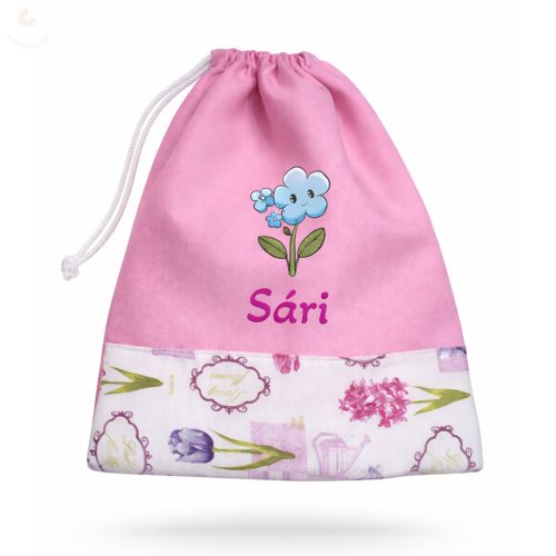 Rózsaszín, tavaszi virágos kislány tornazsák egyedi névvel és jellel