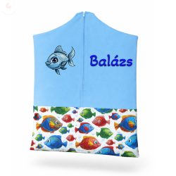   Kék, halacskás ovis zsák kisfiúnak egyedi névvel és jellel