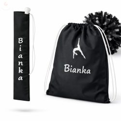   Egyedi neves (logós) mazsorett bottartó és pompom táska szett (fekete)
