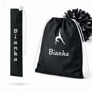 Egyedi neves (logós) mazsorett bottartó és pompom táska szett (fekete)