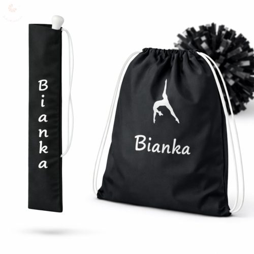 Egyedi neves (logós) mazsorett bottartó és pompom táska szett (fekete)