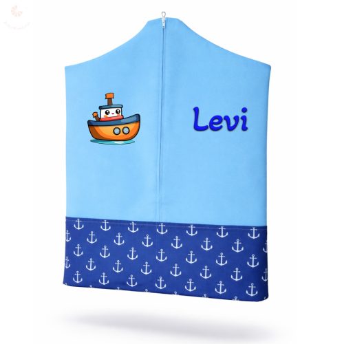 Kék, horgonyos ovis zsák kisfiúnak egyedi névvel és jellel