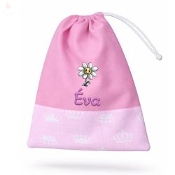   Rózsaszín alapon fehér koronás kislány tornazsák egyedi névvel és jellel