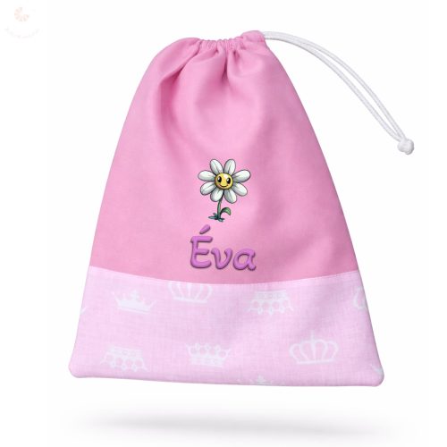 Tornazsák EGYEDI NÉVVEL ÉS JELLEL (rózsaszín + fehér koronás)