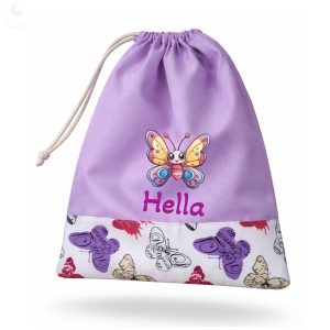 Lila, lepkés kislány tornazsák egyedi névvel és jellel