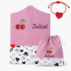   Rózsaszín masnis-egeres ovis zsák & tornazsák szett egyedi névvel és jellel + ajándék szeretetküldővel