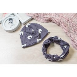   Szürke macis átmeneti Sapka körsál szett Bölcsis méret - KÉSZLETRŐL