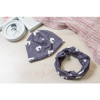   Szürke macis átmeneti Sapka körsál szett Bölcsis méret - KÉSZLETRŐL