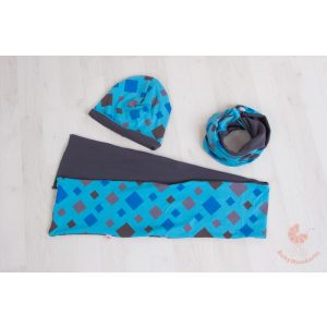 Pamut sapka és sál szett (Kék rombuszos)