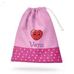 Tornazsák EGYEDI NÉVVEL ÉS JELLEL (rózsaszín + pink, szívecskés)