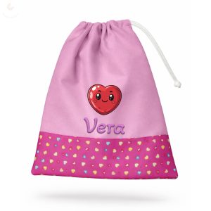 Tornazsák EGYEDI NÉVVEL ÉS JELLEL (rózsaszín + pink, szívecskés)