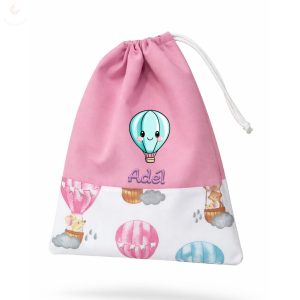 Rózsaszín, léghajózó állatkás kislány tornazsák egyedi névvel és jellel