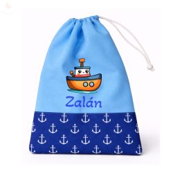 Kék, horgonyos kisfiú tornazsák egyedi névvel és jellel