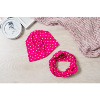   Pink csillagos átmeneti Sapka körsál szett Bébi méret - KÉSZLETRŐL