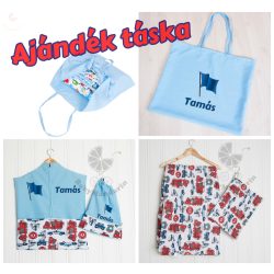   Irány az ovi - Óvodai szett egyedi névvel és jellel  KÖZEPES CSOMAG AJÁNDÉK TÁSKÁVAL -kék+tűzoltós