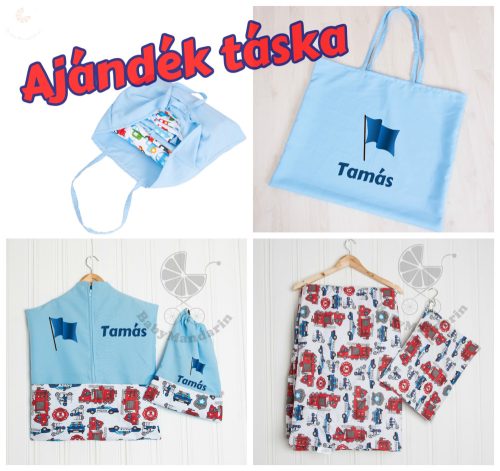 Irány az ovi - Óvodai szett egyedi névvel és jellel  KÖZEPES CSOMAG AJÁNDÉK TÁSKÁVAL -kék+tűzoltós