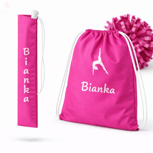 Egyedi neves (logós) mazsorett bottartó és pompom táska szett (pink)