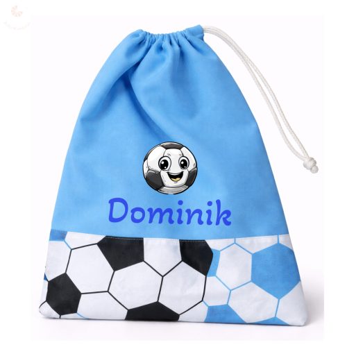 Kék, focis kisfiú tornazsák egyedi névvel és jellel