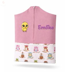   Halvány rózsaszín alapon baglyos ovis zsák kislánynak egyedi névvel és jellel
