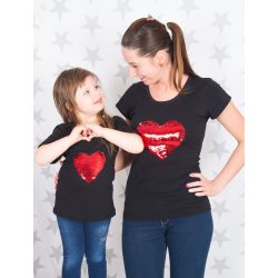   Anya-lánya póló szett /Applikált  piros-ezüst SIMOGATÓS szívecskével/ VÁLASZTHATÓ PÓLÓ SZÍN