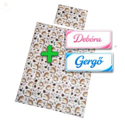   Saját névvel is kérhető, sünis-tobozos gyerekágynemű szett (takaró + párna)