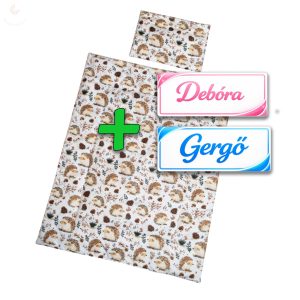 Saját névvel is kérhető, sünis-tobozos gyerekágynemű szett (takaró + párna)