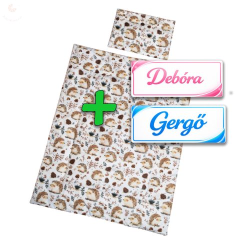 Saját névvel is kérhető, sünis-tobozos gyerekágynemű szett (takaró + párna)