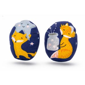 Sötétkék alapon rókás kézmelegítő zsebpárna búzával és kölessel töltve (kettő a két zsebbe - a kettő ára ennyi)