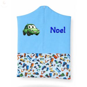 Kék, munkagépes ovis zsák kisfiúnak egyedi névvel és jellel