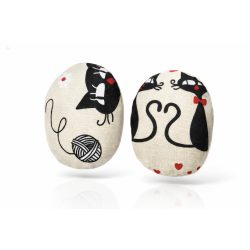   Fekete cicás-gombolyagos kézmelegítő zsebpárna búzával és kölessel töltve (kettő a két zsebbe - a kettő ára ennyi)