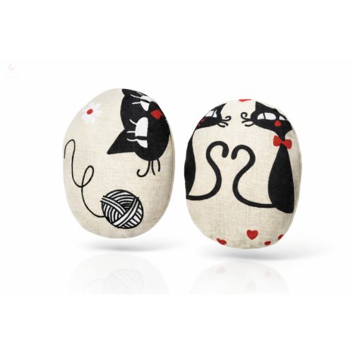 Fekete cicás-gombolyagos kézmelegítő zsebpárna búzával és kölessel töltve (kettő a két zsebbe - a kettő ára ennyi)