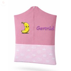   Rózsaszín + rózsaszín alapon fehér koronás ovis zsák kislánynak egyedi névvel és jellel