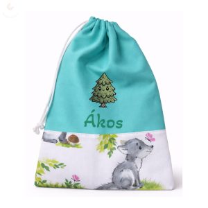 Mentazöld, farkaskölykös uniszex tornazsák egyedi névvel és jellel