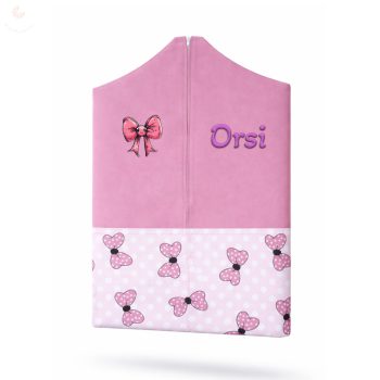   Rózsaszín-pöttyös masnis ovis zsák kislánynak egyedi névvel és jellel