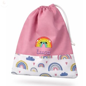 Tornazsák EGYEDI NÉVVEL ÉS JELLEL (rózsaszín + szivárványos)