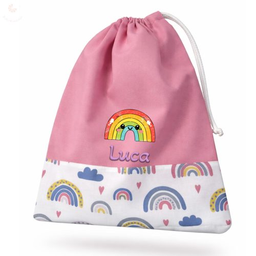 Tornazsák EGYEDI NÉVVEL ÉS JELLEL (rózsaszín + szivárványos)