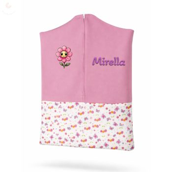   Rózsaszín lepkés-virágos ovis zsák kislánynak egyedi névvel és jellel