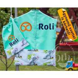   Ovis zsák és torna zsák bármilyen névvel és jellel,  neves oviszsák   /menta+kisfarkas/  AJÁNDÉK SZERETETKÜLDŐVEL