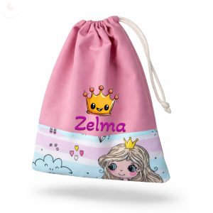 Rózsaszín, királylányos-hercegnős kislány tornazsák egyedi névvel és jellel