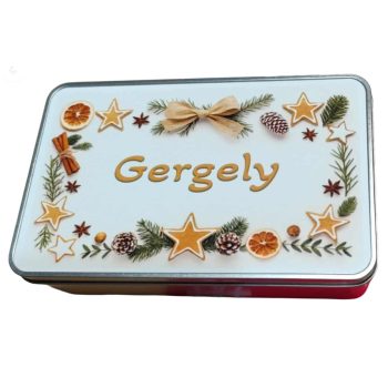   Mézeskalácsos, EGYEDI NEVES vagy feliratos karácsonyi fém ajándékdoboz